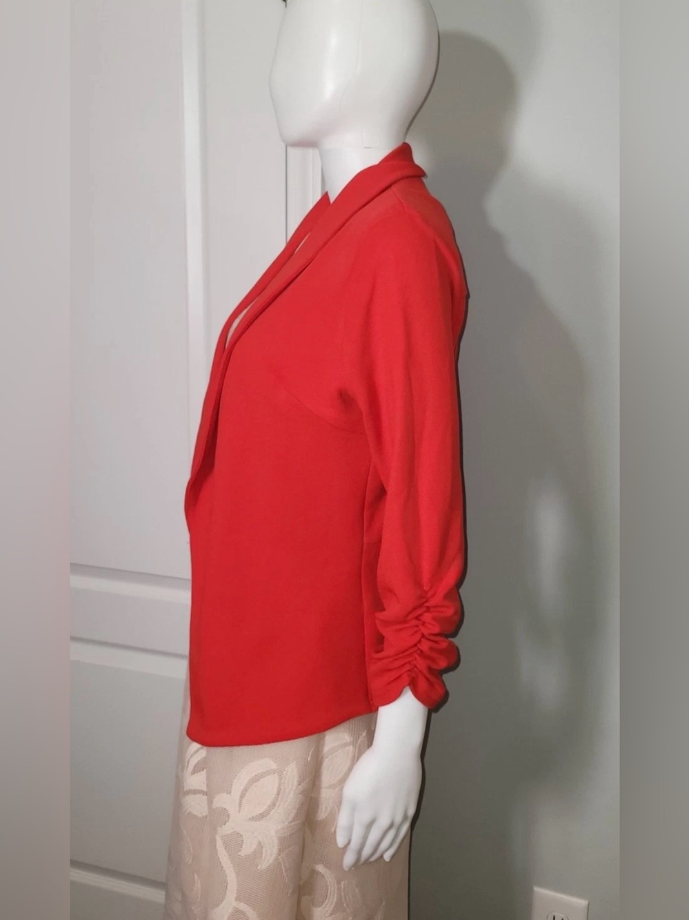 Lock & Love Open Front Blazer Jacket Red Women's Small NWT Ruched 3/4 Sleeve - Picture 7 of 15